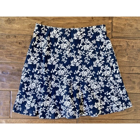 LOFT Floral Skater Skirt Medium Navy/White Workwear Preppy Elastic Waist - Picture 1 of 6